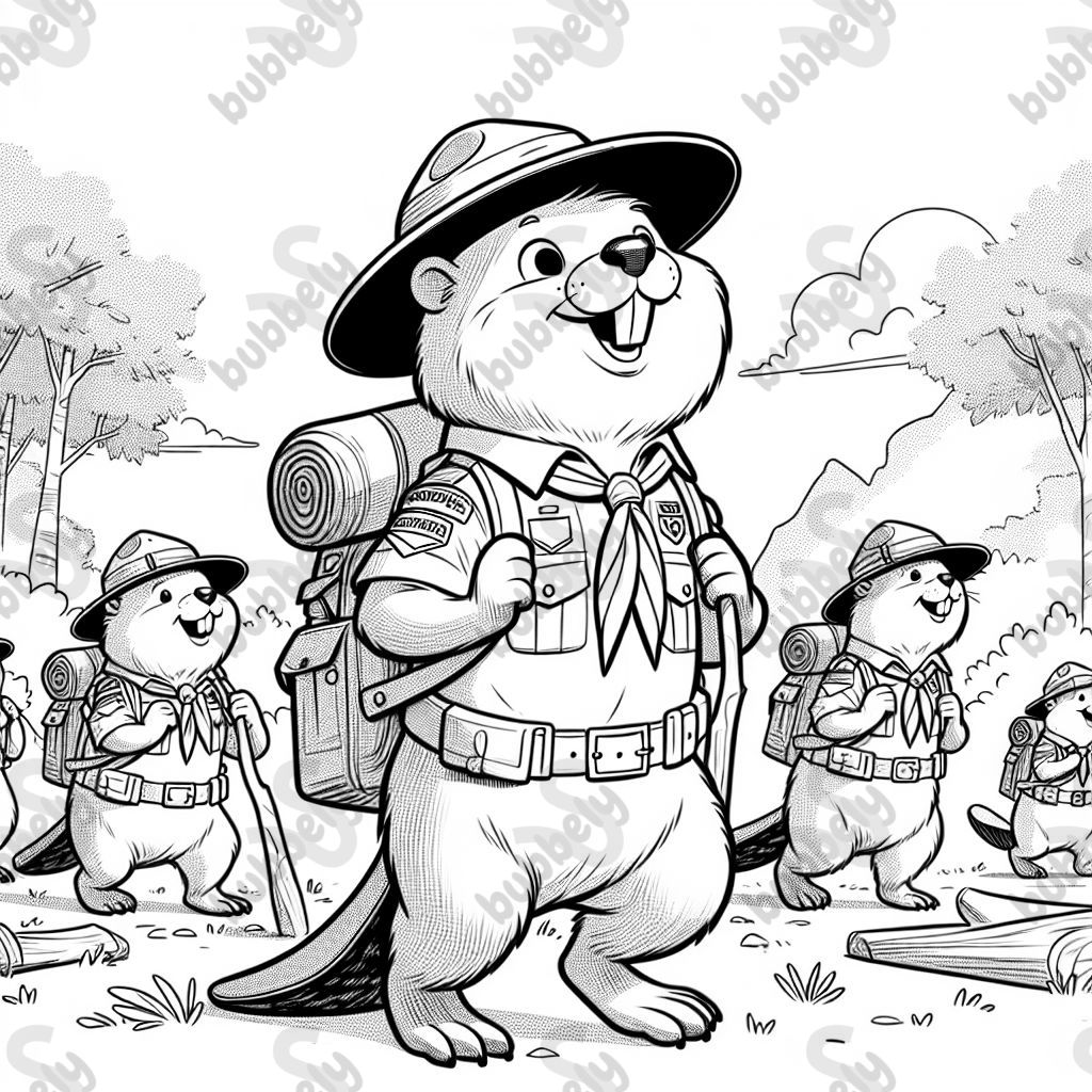beavers hiking dressed as boy scouts 