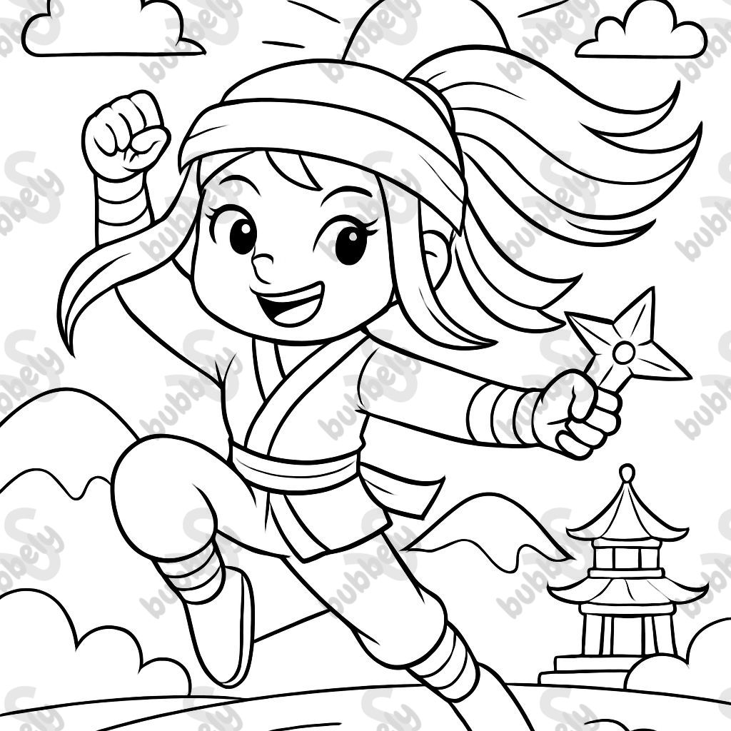 Fille ninja avec de longs cheveux se bat