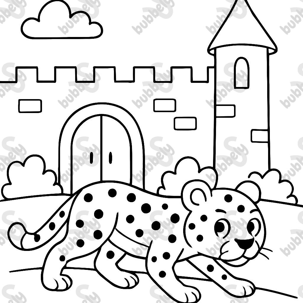 A cheetah sneaking through the castle