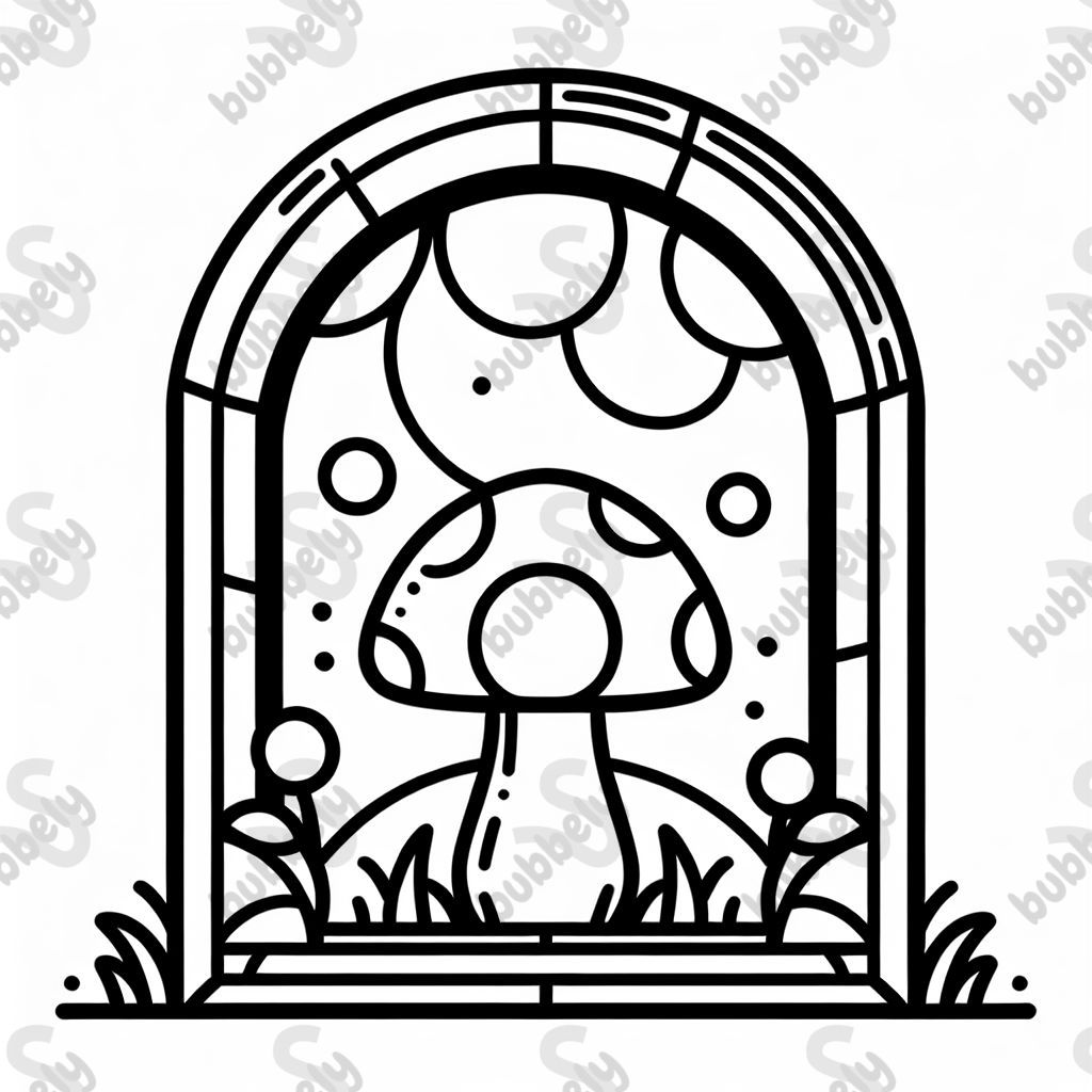 mushroom in stained glass window 