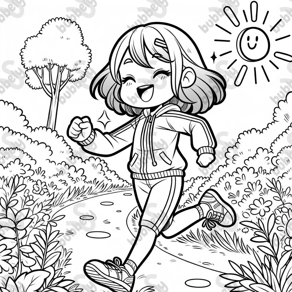 Girl in a track outfit with medium length hair running on a trail Girl in a track outfit with medium length hair running on a trail