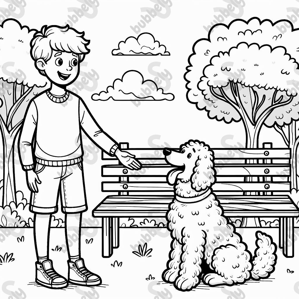 Preteen with golden doodle