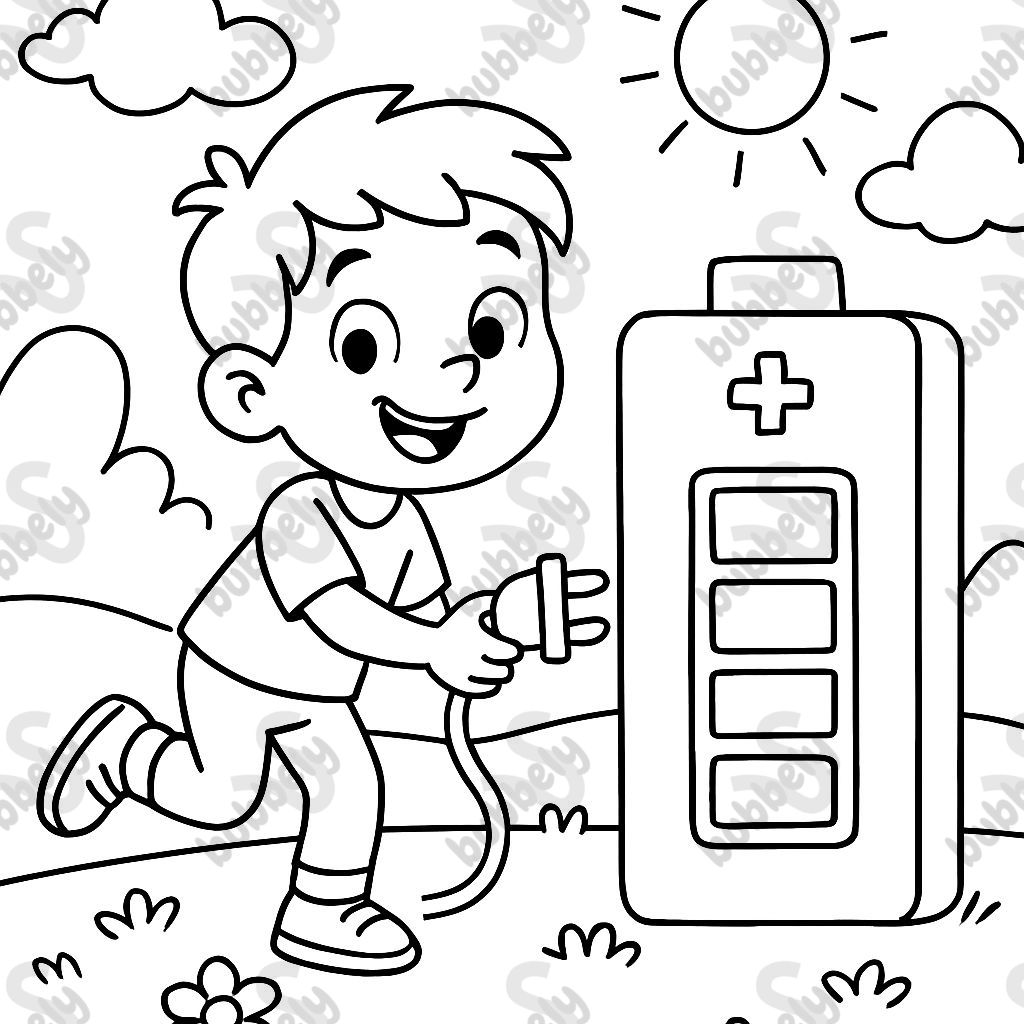 Un enfant en train de charger une batterie.