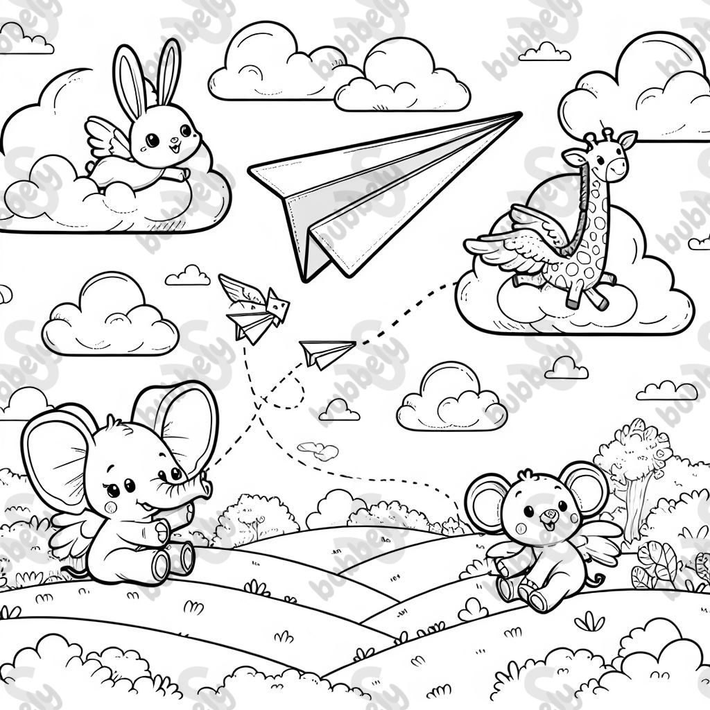 Animals flying paper airplanes.