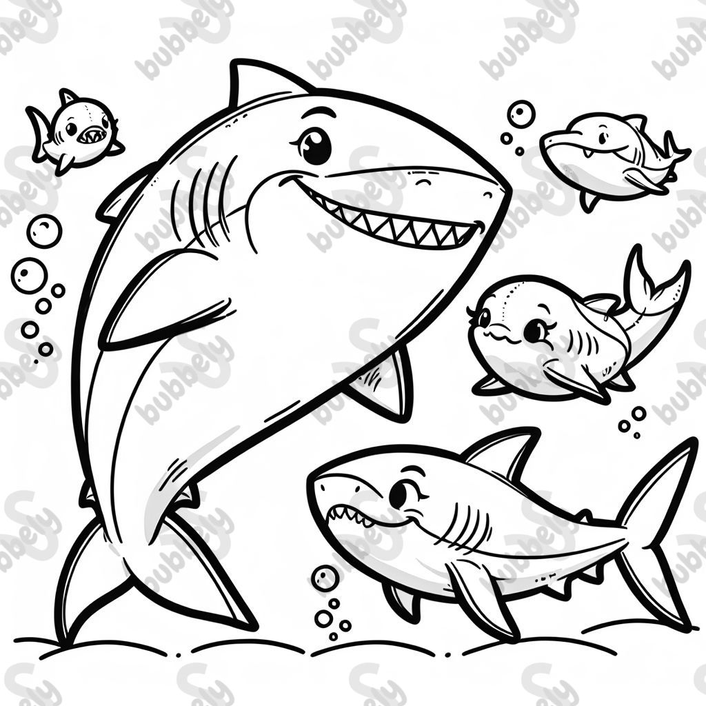 a shark family with daddy shark, mommy shark, daughter shark, and baby shark