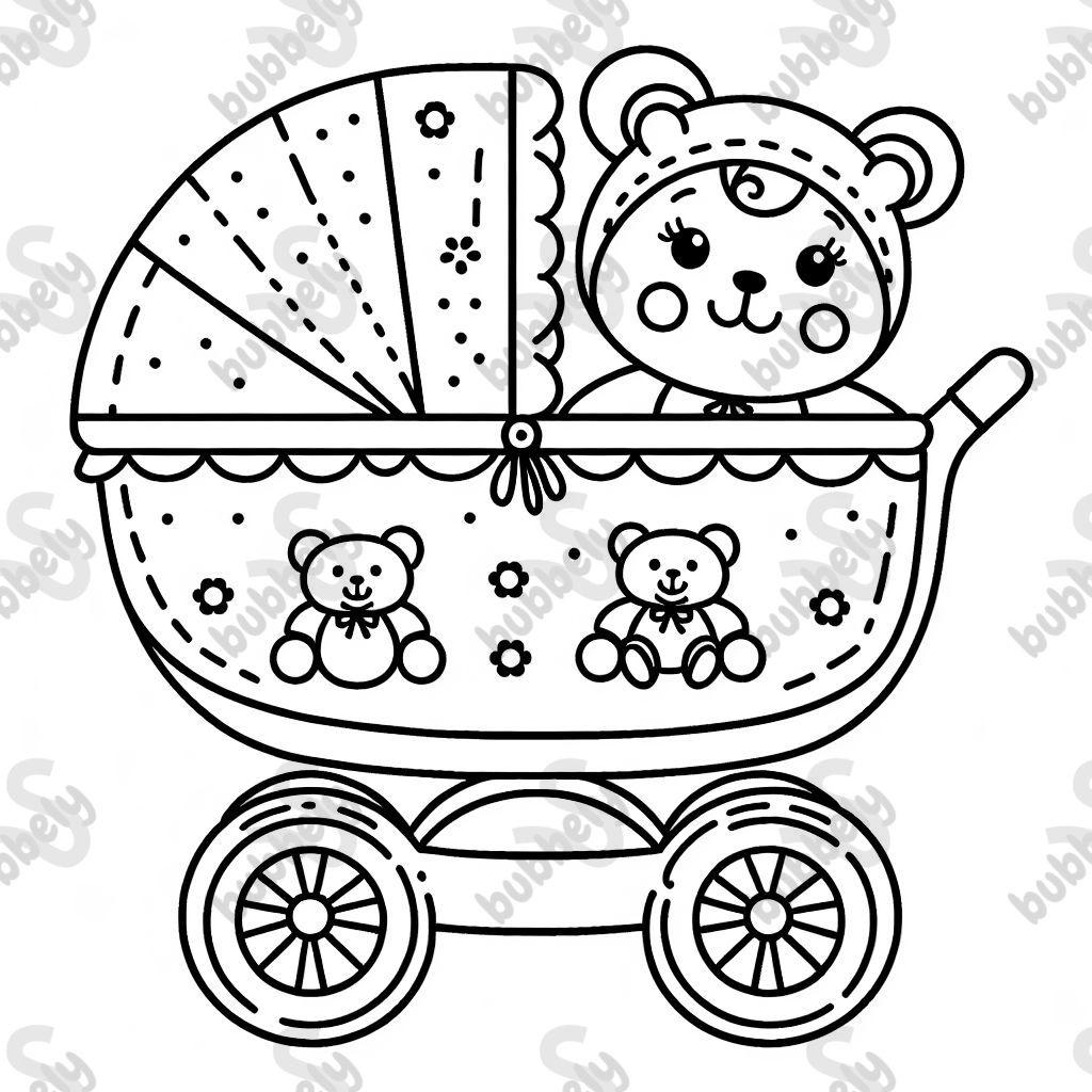 Doll stroller with bear pattern