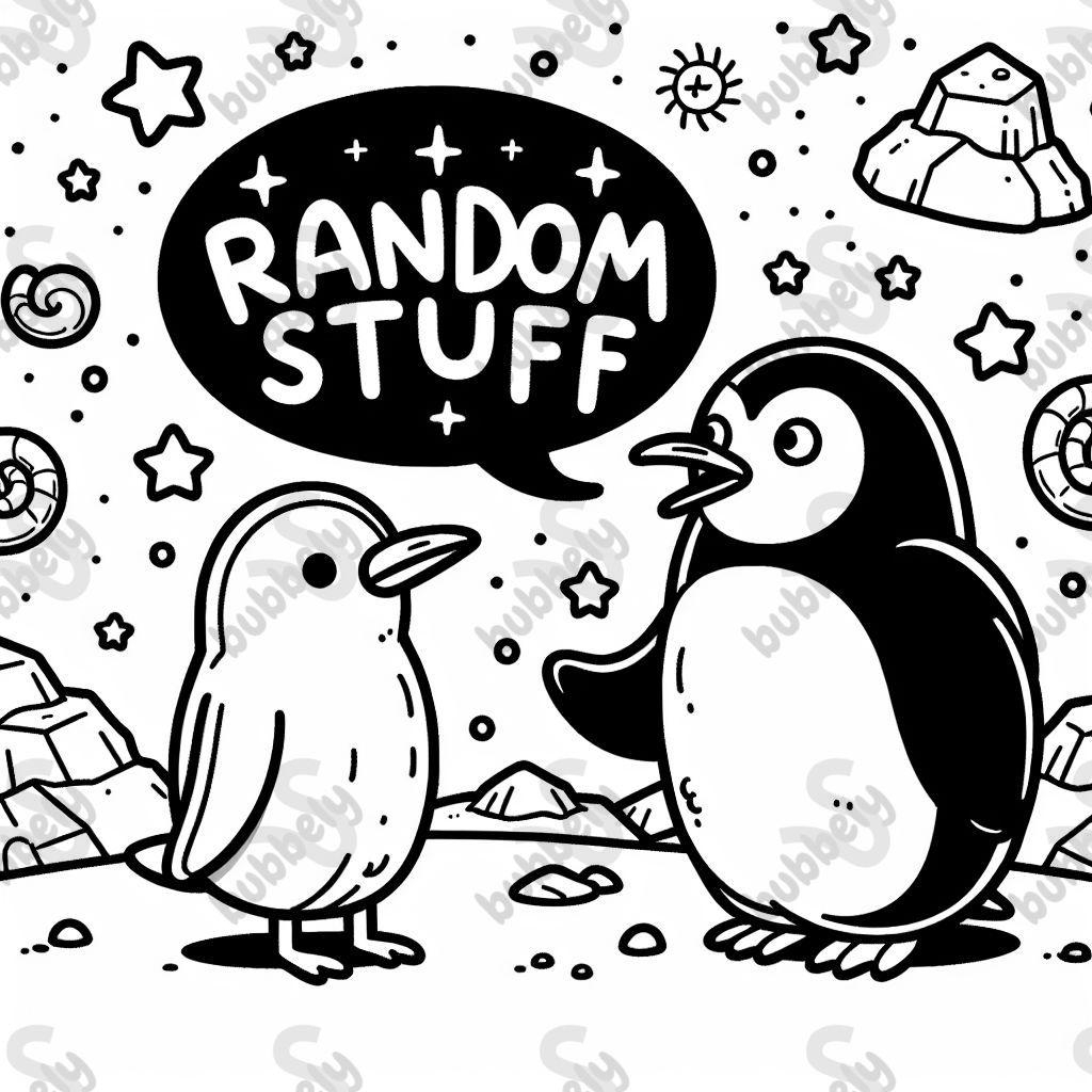 a penguin saying "random stuff"