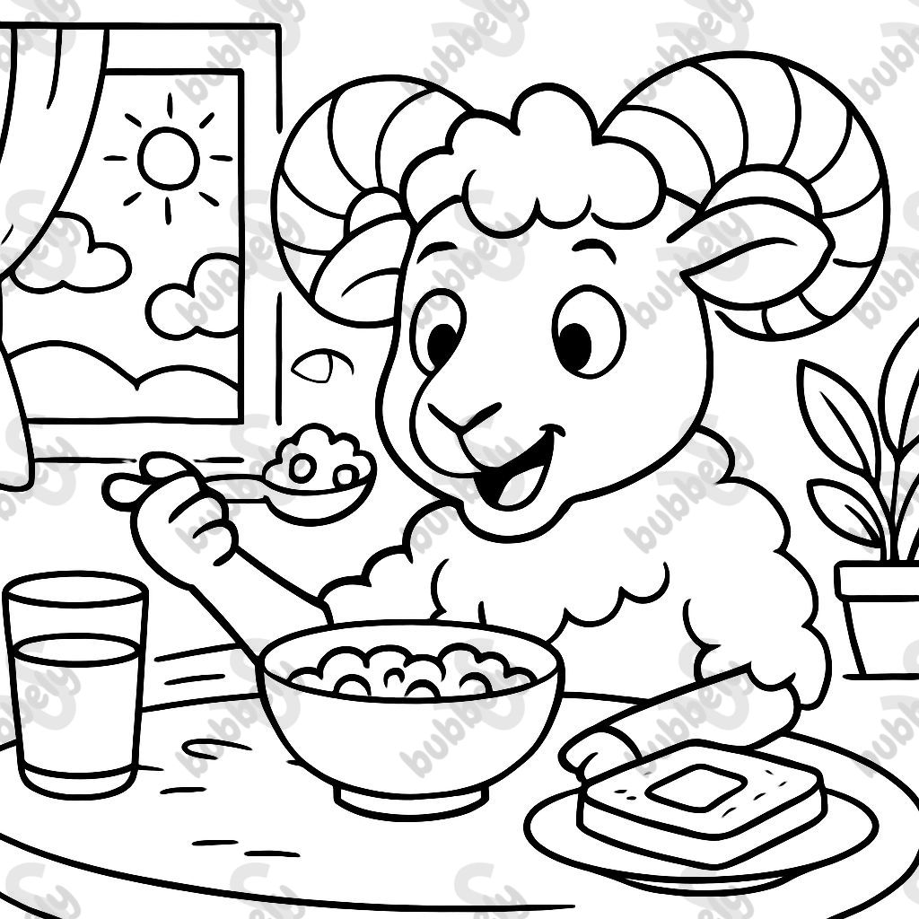 un bélier en train de prendre son petit déjeuner