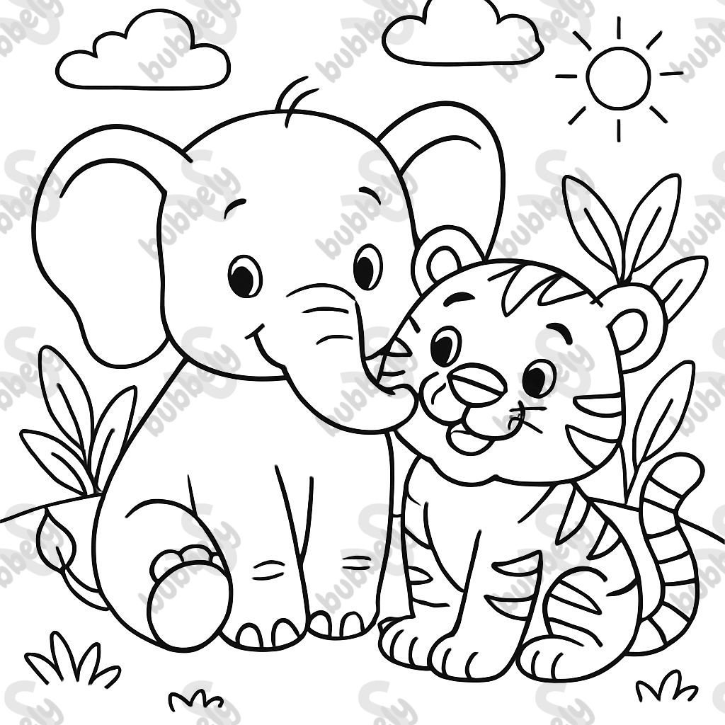 Elephant and big tiger being best friends