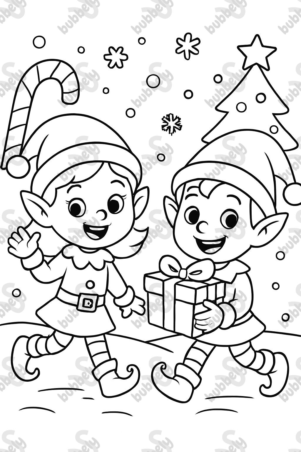 A coloring page of my child a 2 christmas elves