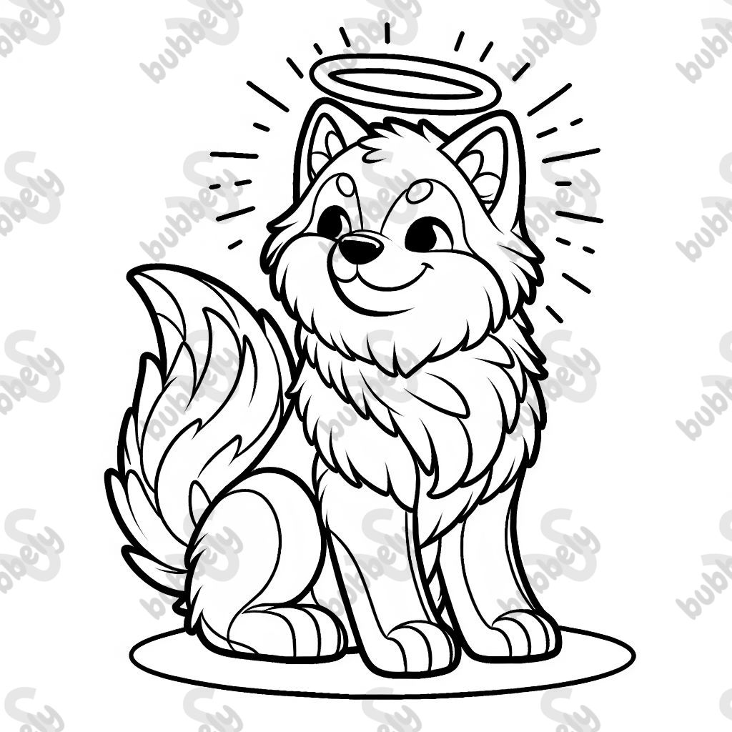 a husky wolf with a halo