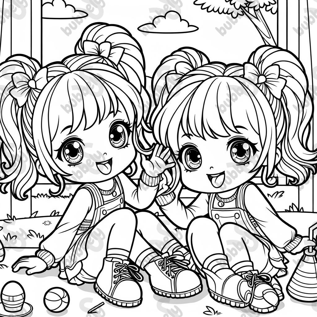 twin blonde girls playing