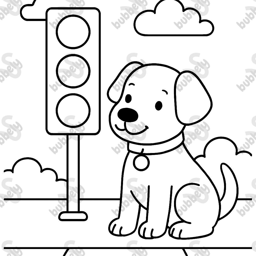 a dog and a traffic light