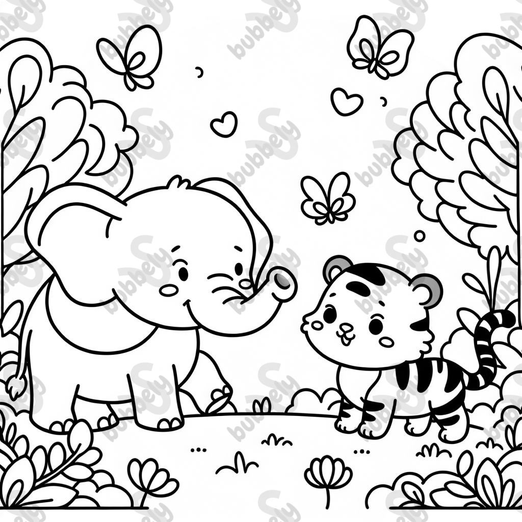 ein elefant und ein tiger in einem zauberwald