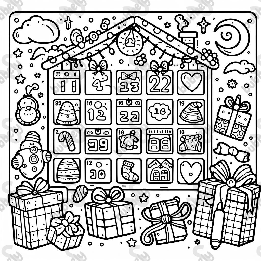 an advent calendar with 24 boxes to color in yourself