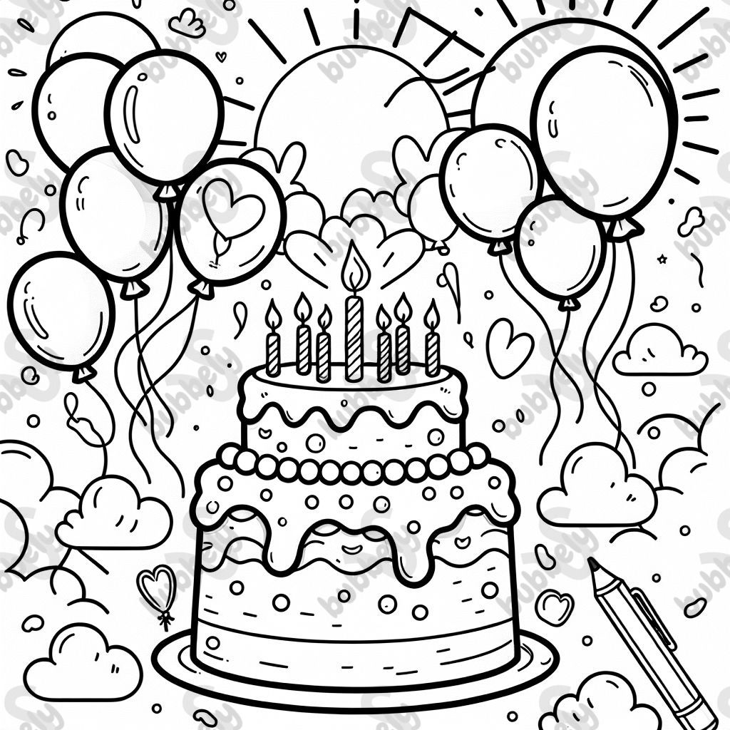 balloons and birthday cake