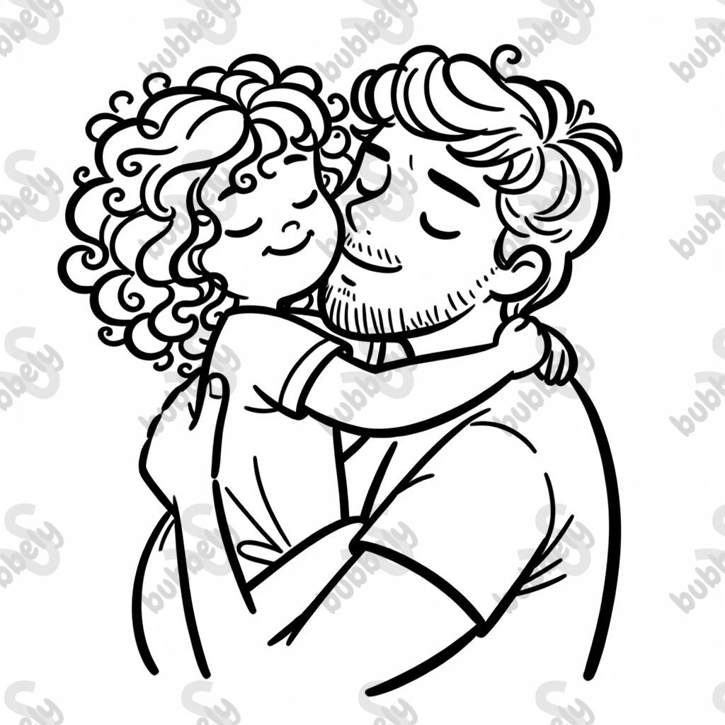 Toddler girl with curly hugging her dad