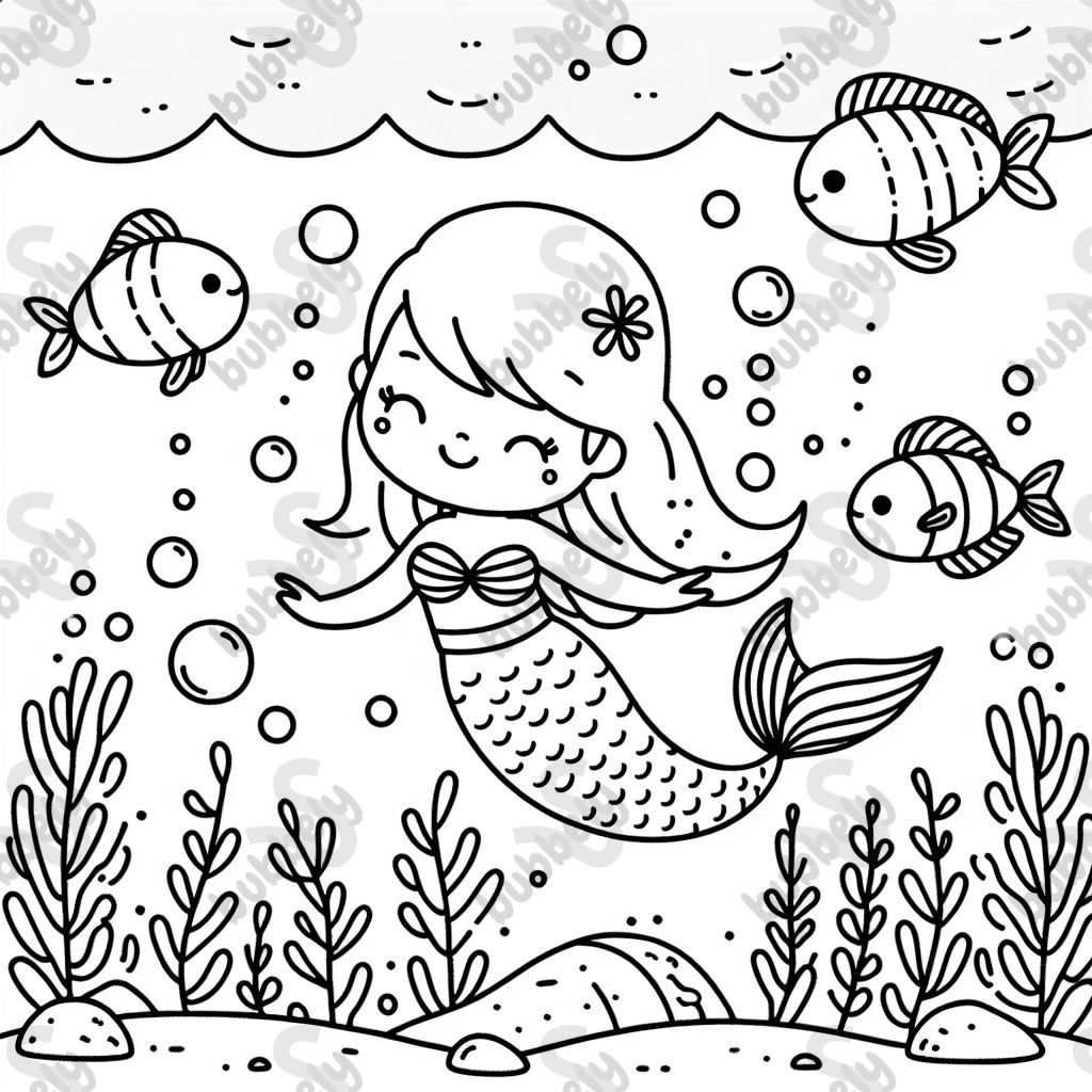 Meerjungfrau unter Wasser mit Fischen