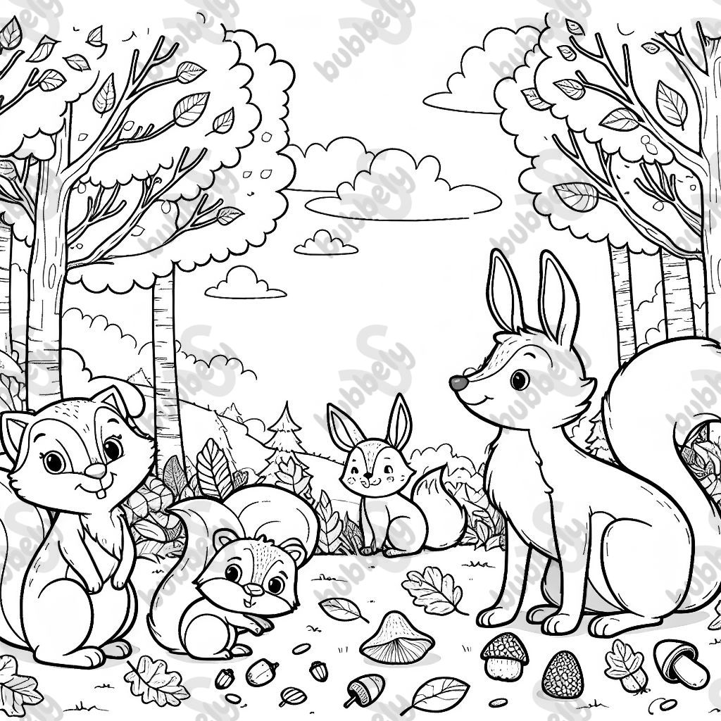 an autumn picture with forest animals