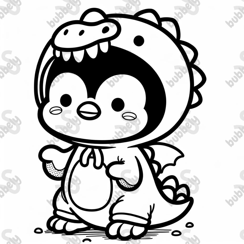 a baby penguin dressed up as a dino for halloween