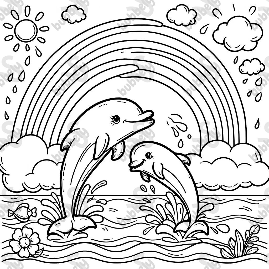 2 dolphins and a rainbow