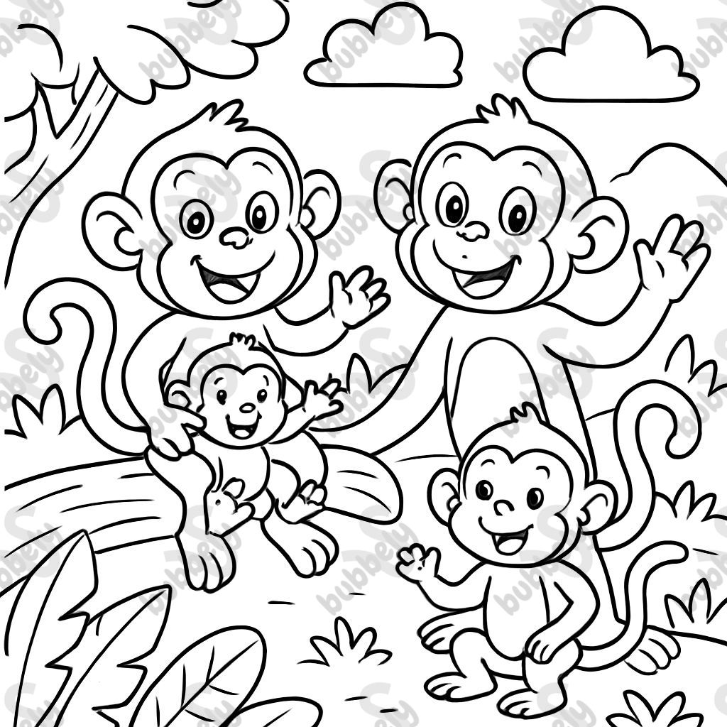 2 monkeys and 2 baby monkeys