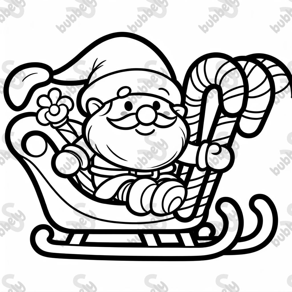 gnome with 3 candy canes on santa's sleigh