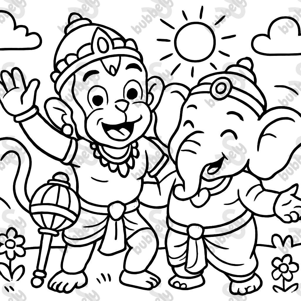 Hanuman friends with Ganesha