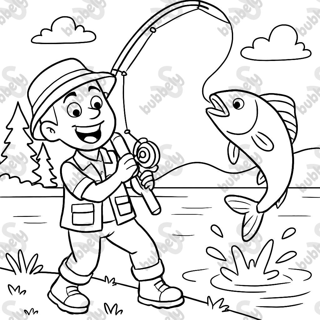 a fisherman with a fishing rod at a lake