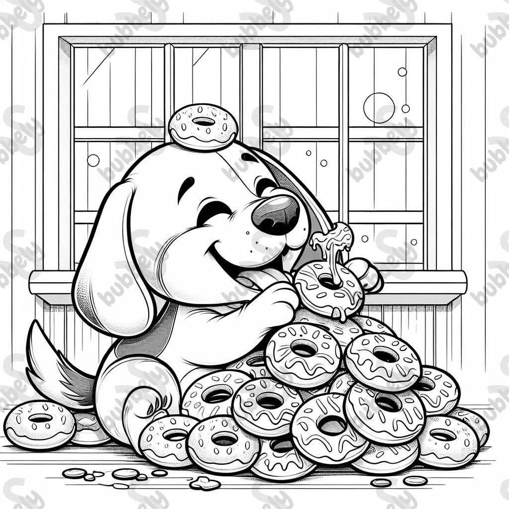 a beagle eating lots of donuts