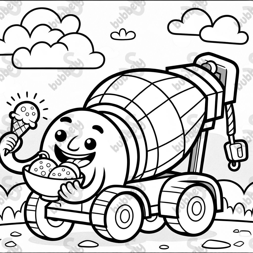 Concrete mixer eating an ice-cream
