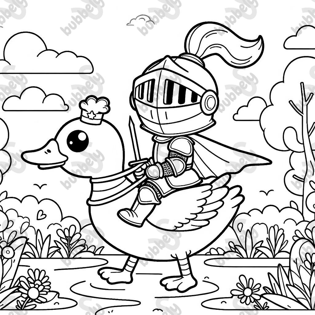 Einen Ritter der auf einer Ente reitet