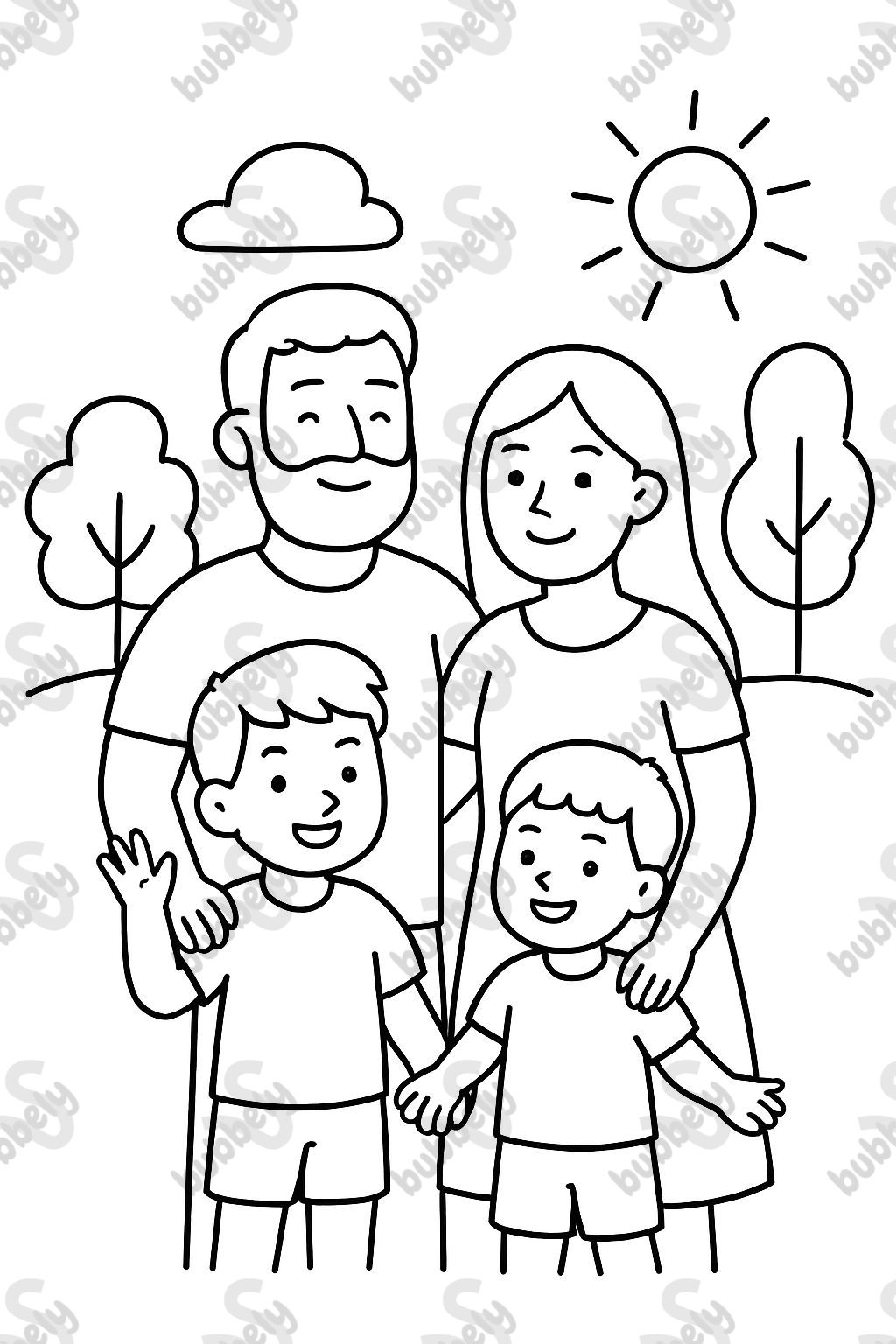 un mari barbu, sa femme et leurs fils de 2 et 3 ans