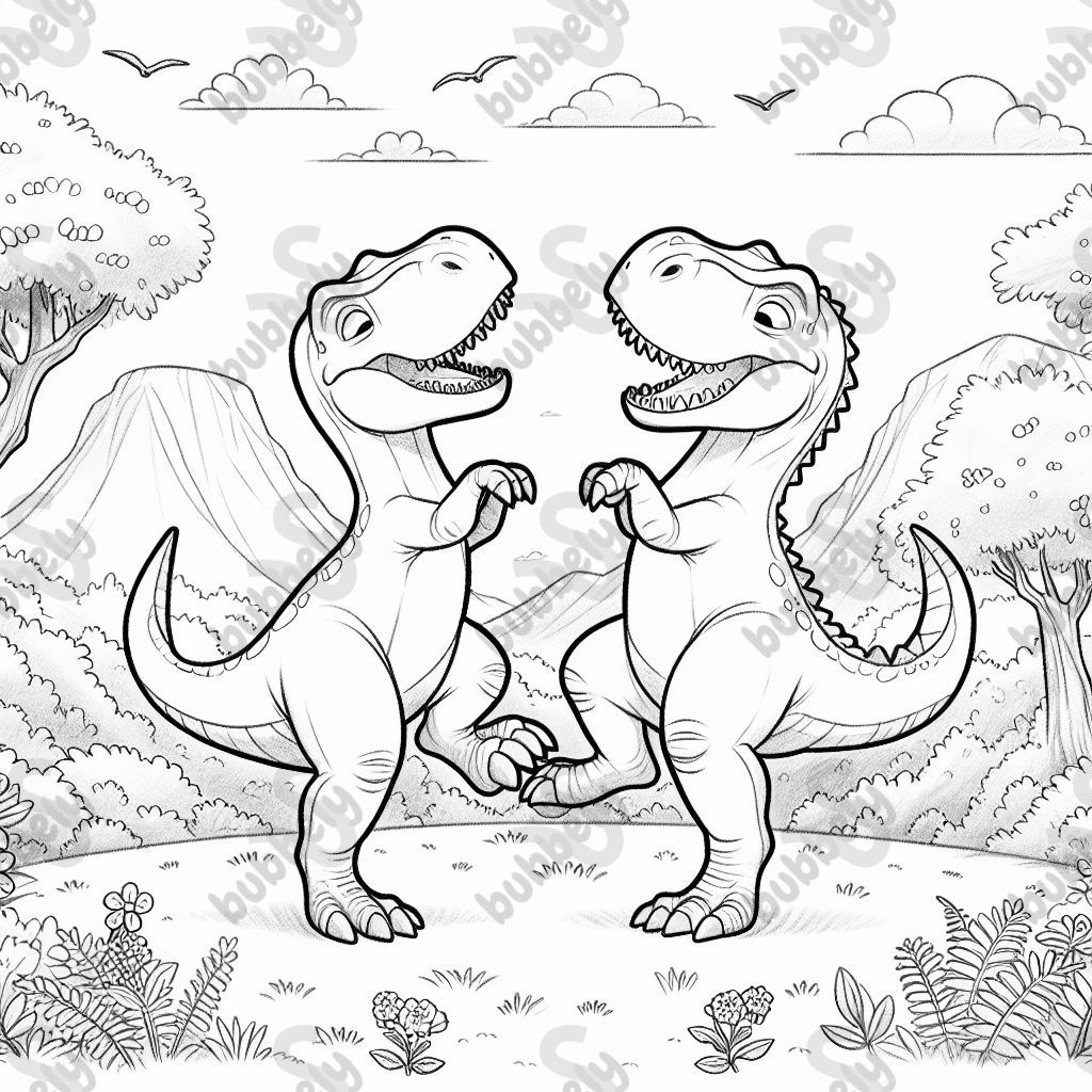 Two dinosaurs dancing together 