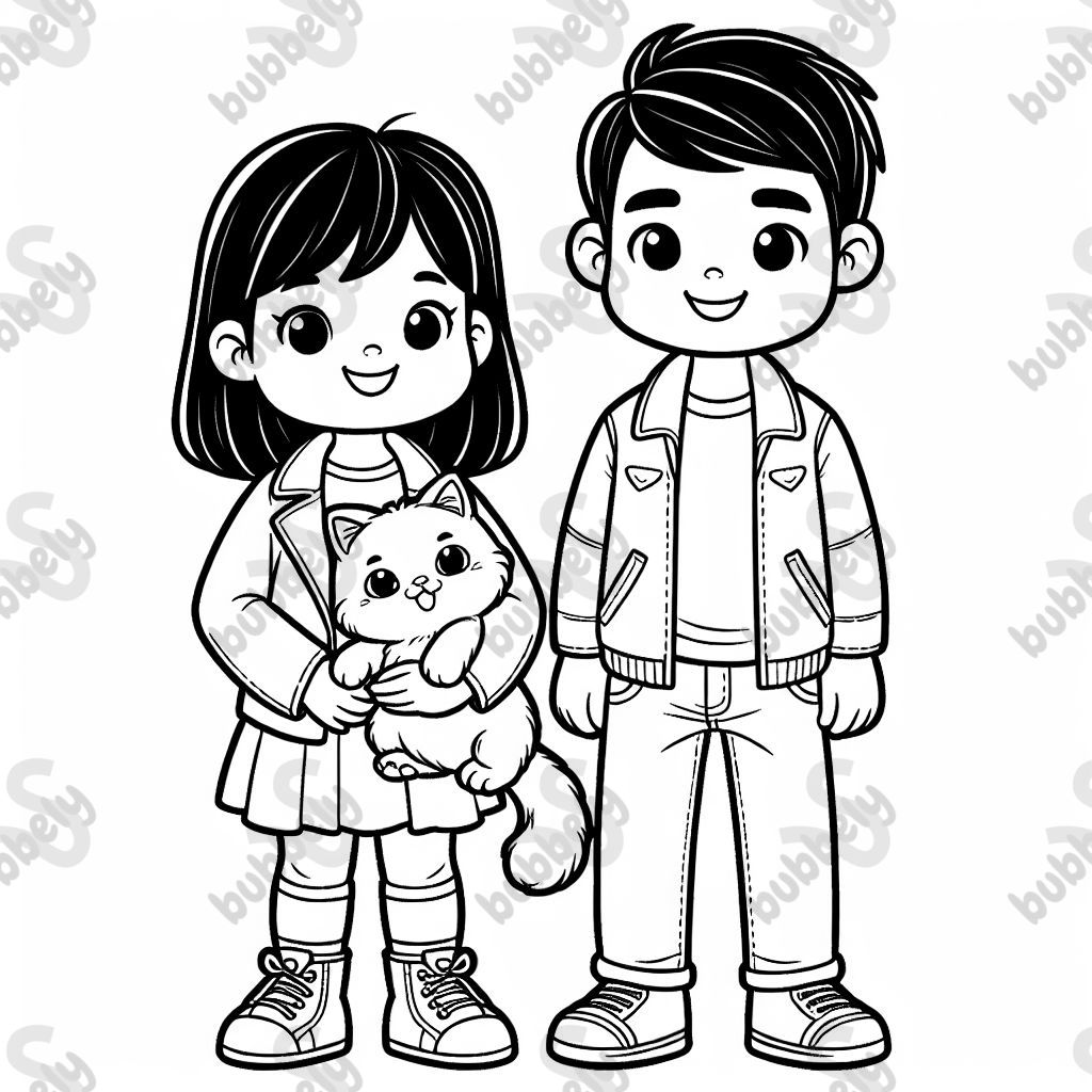 boy holding fluffy cat with his mom and dad.