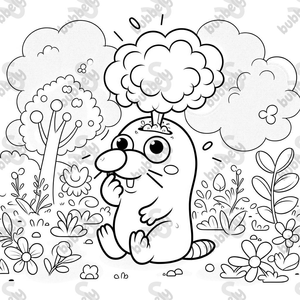 A mole with a funny hat on its head, perfect for kids to color.