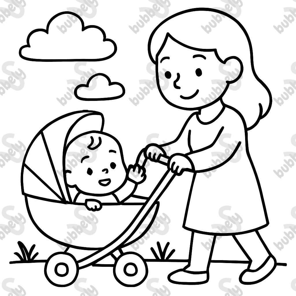 Baby in stroller and mommy