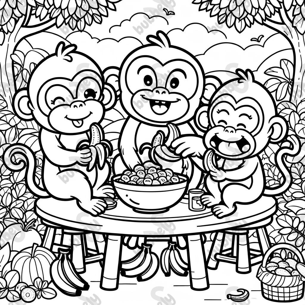 Eine affenfamilie beim frühstück