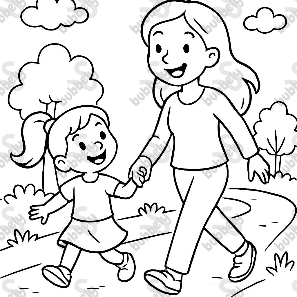 mother daughter walking