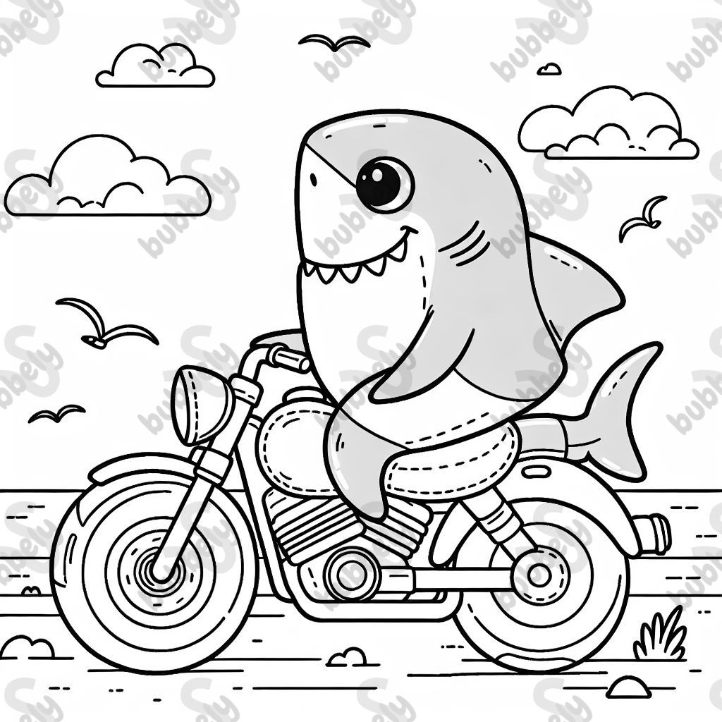 A shark riding a motorcycle 