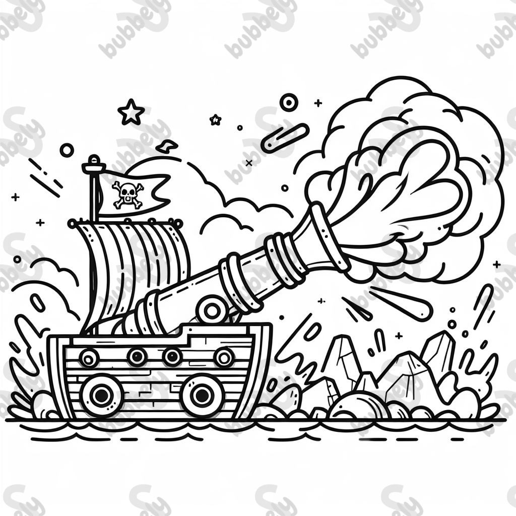 eine schießende Lava-Kanone auf einem Schiff