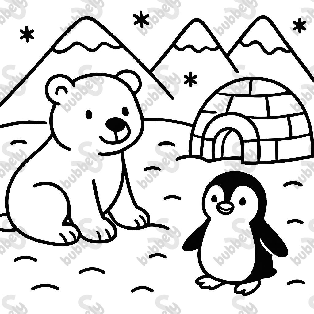 polar bear penguin snow igloo mountains