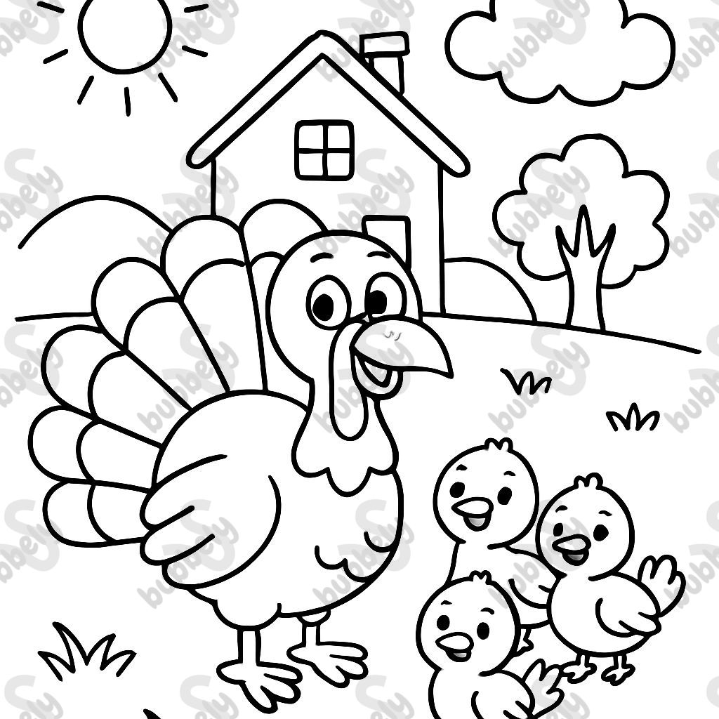 une dinde avec une famille dehors dans le jardin avec une maison en arrière-plan une dinde avec une famille dehors dans le jardin avec une maison en arrière-plan