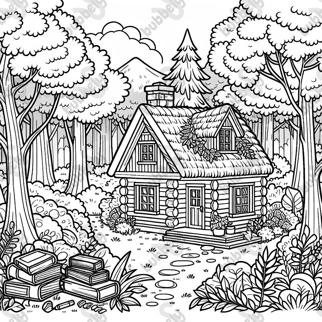 Forest cottage with books