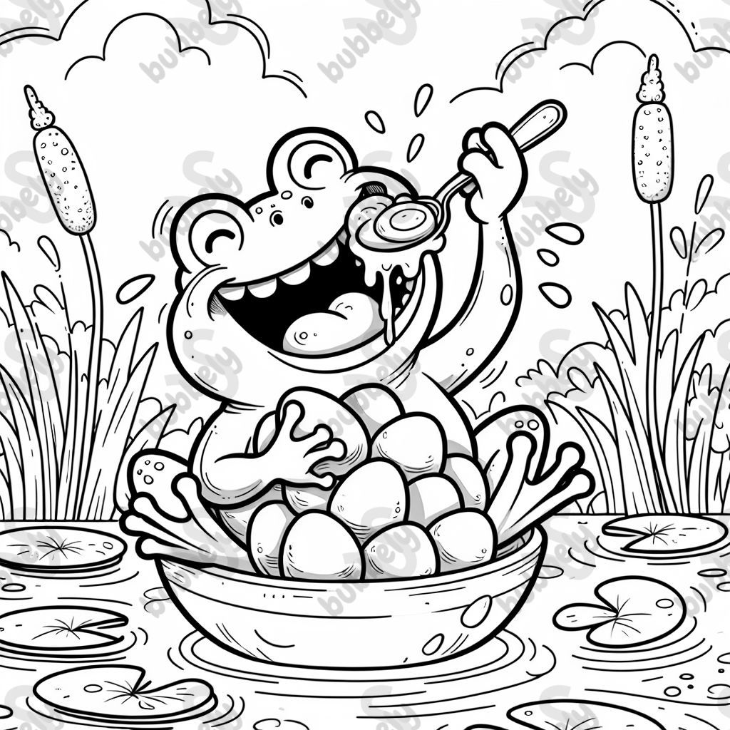 Une grenouille mangeant des œufs durs. Une grenouille mangeant des œufs durs.