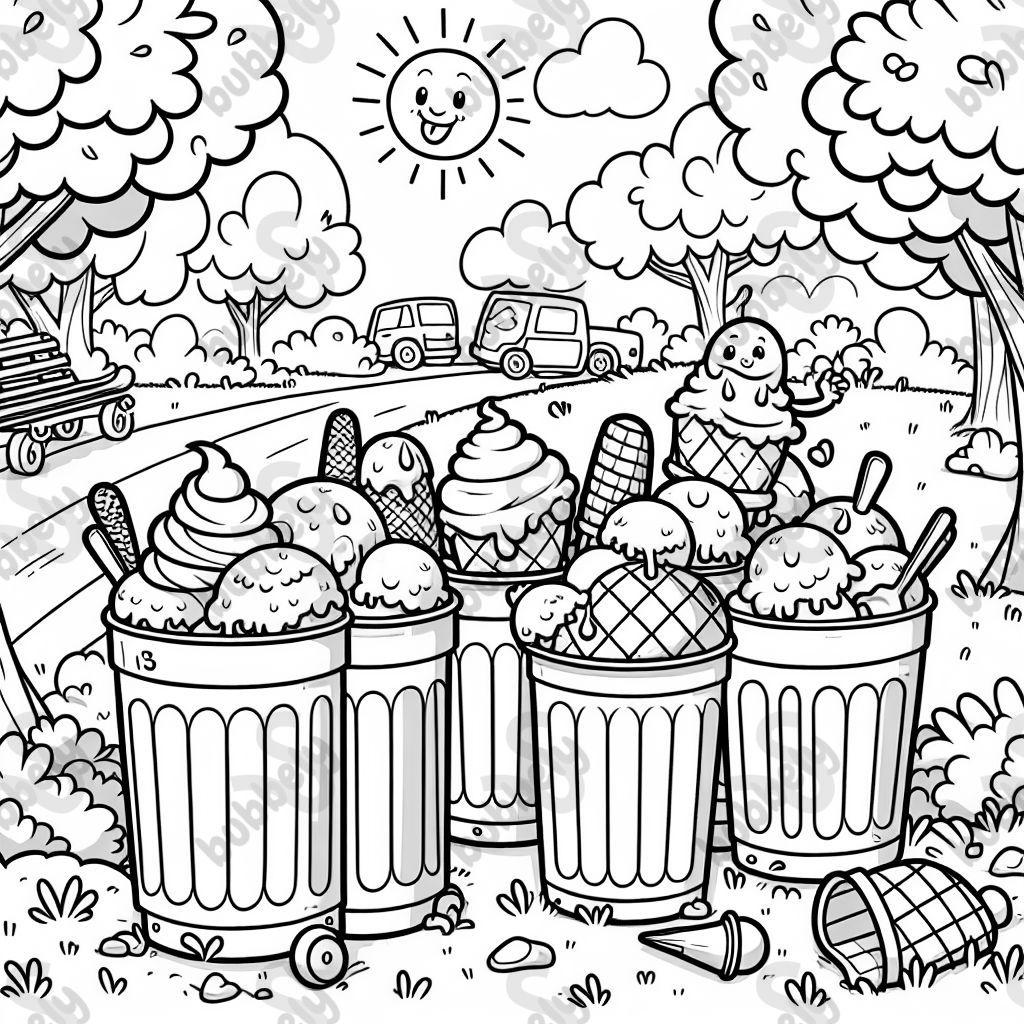 Trash cans full of ice cream