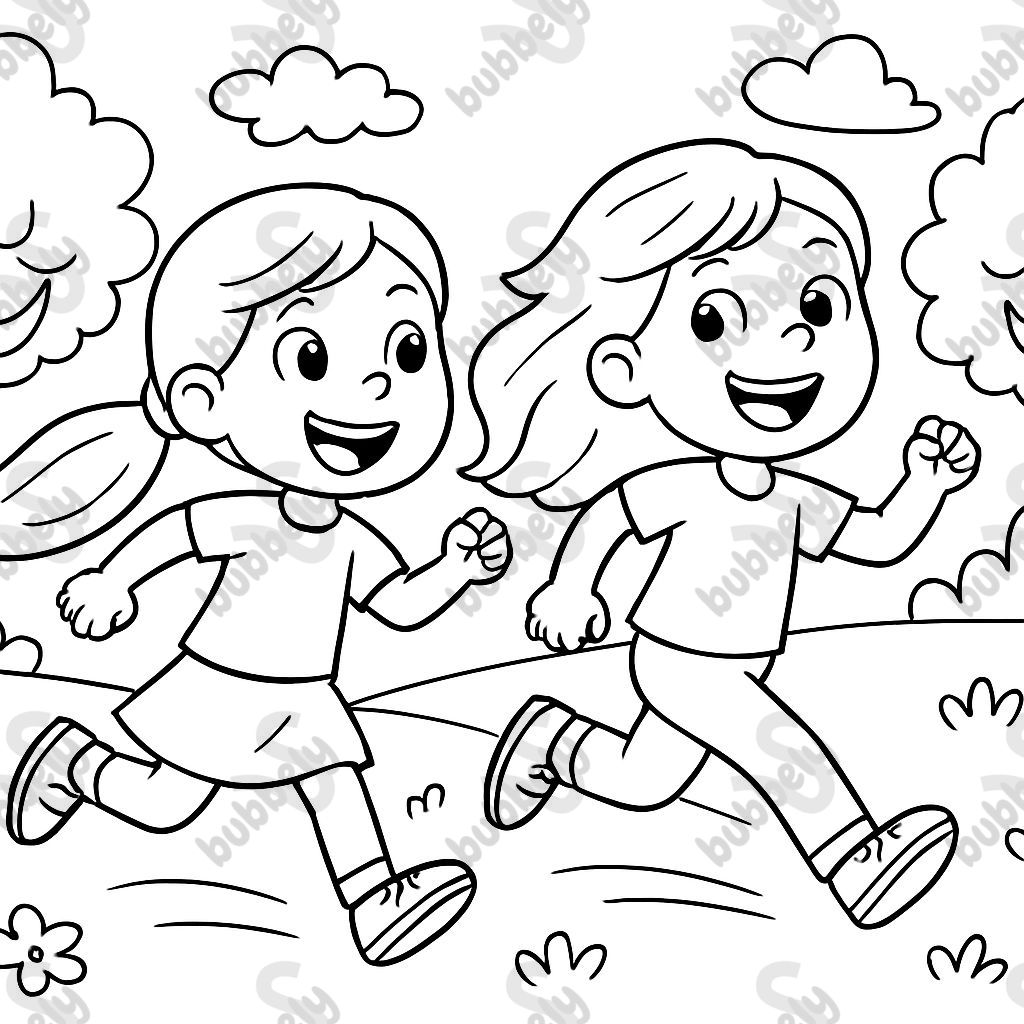 two girls running with long hair