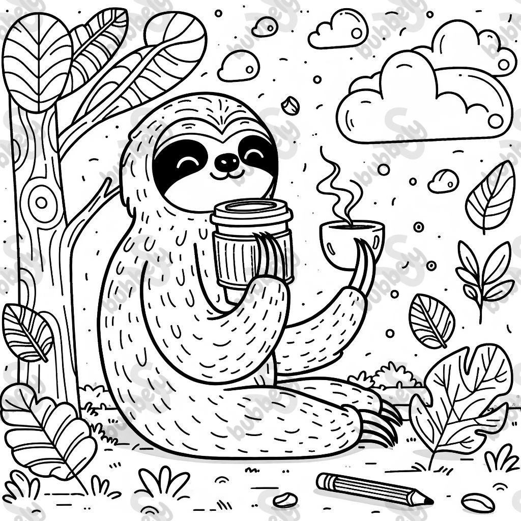 ein Faultier mit Kaffee