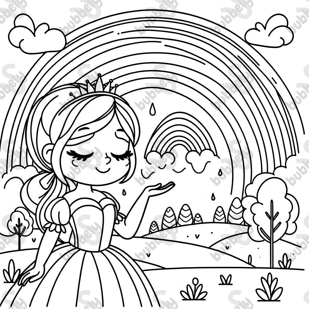 a princess looking at a rainbow