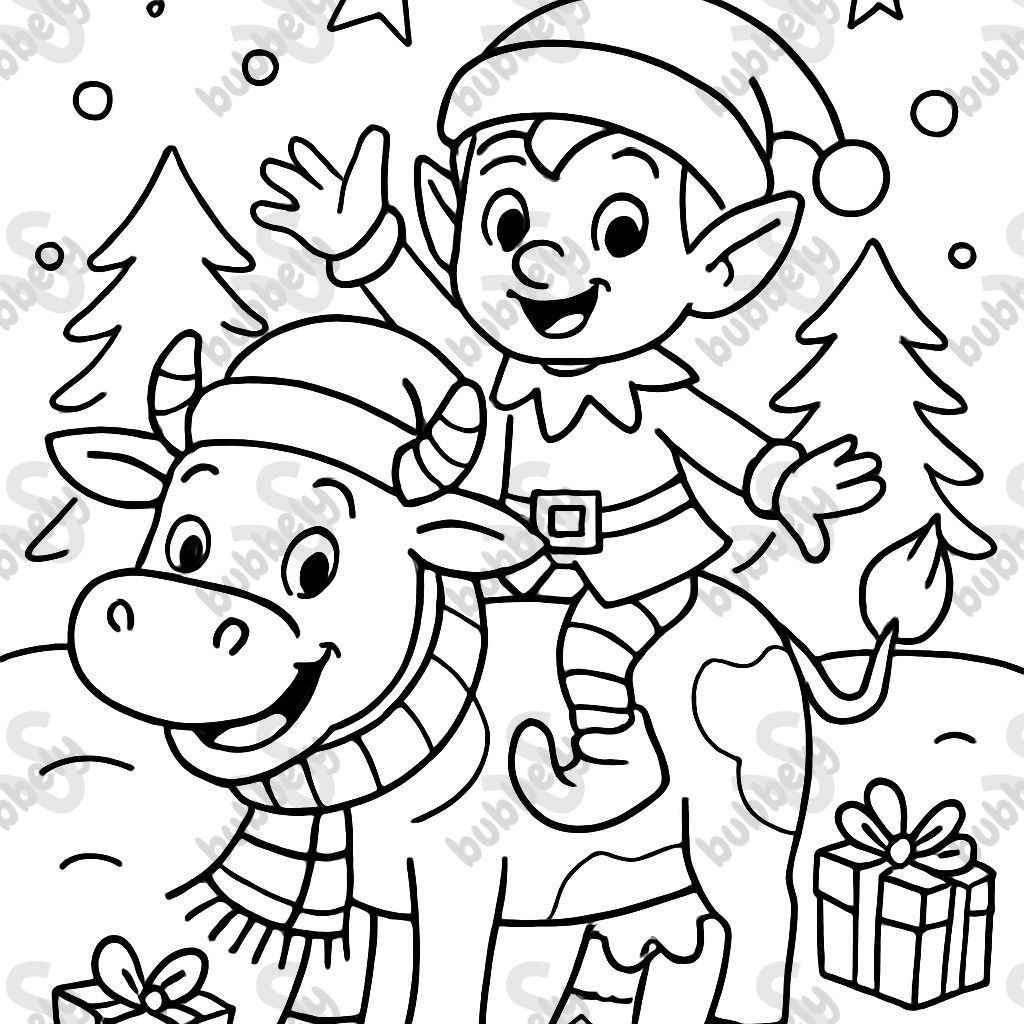 vache de Noël avec elfe